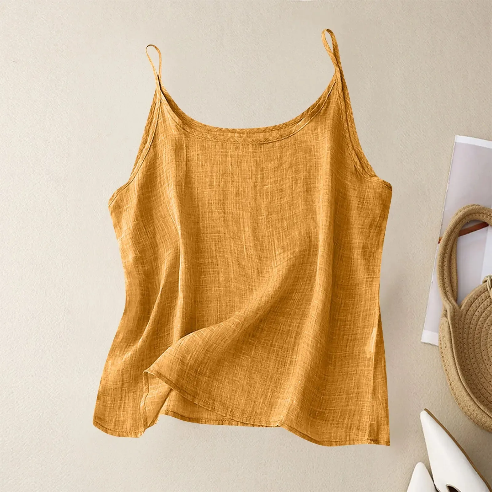 Vintage cotton and linen small camisole female summer thin bottoming vest loose thin cotton linen inner tops — image 4