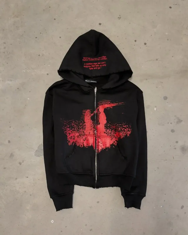 Y2K Retro Grunge Hip Hop Zip Up Hoodie Gothic Pattern Oversized Loose Sweatshirts Harajuku Women Streetwear Fashion Men Clothing