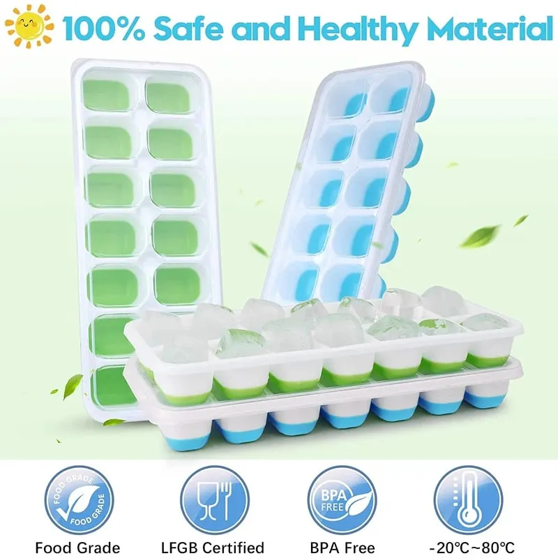 Easy-Release Ice Cube Tray 14 Ice Cube Molds with Lids Stackable Ice Cube Molds for Chilling Drinks Whiskeys Cocktails JT484
