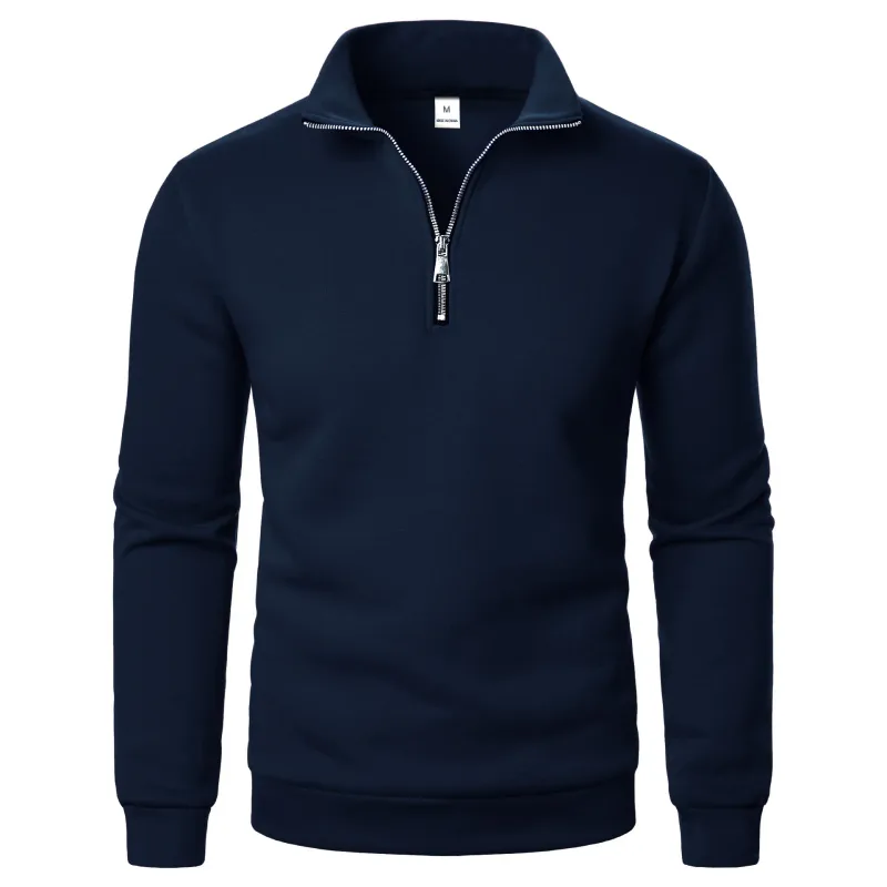 Lente en herfst nieuwe casual hoodie met opstaande kraag en halve rits, trend, eenvoudige en losse oversized fleece herenhoodie