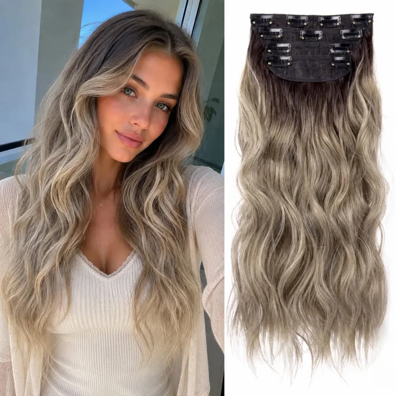 Synthetic Clips In Hair Long Wavy Clip In Hair Extensions 4Pcs/Pack 11Clips In Hair Pieces For Women 20Inch 200G Fake Hairpieces — image 14