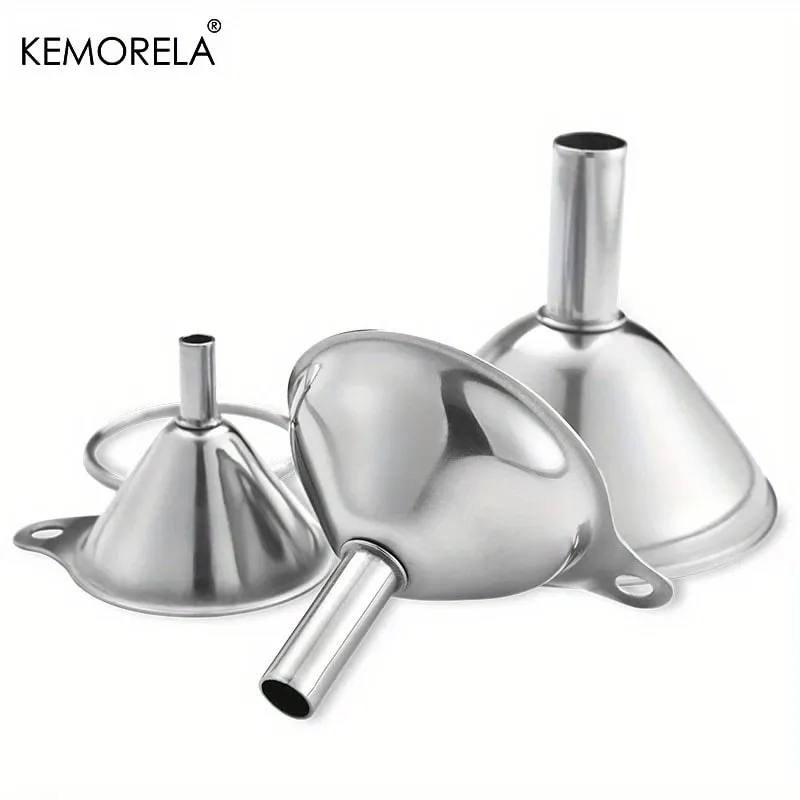 3PCS Stainless Steel Silver Funnel Kitchen Oil Spill Dispenser Wine Leak Tool Kitchen Funnel Drain Tool