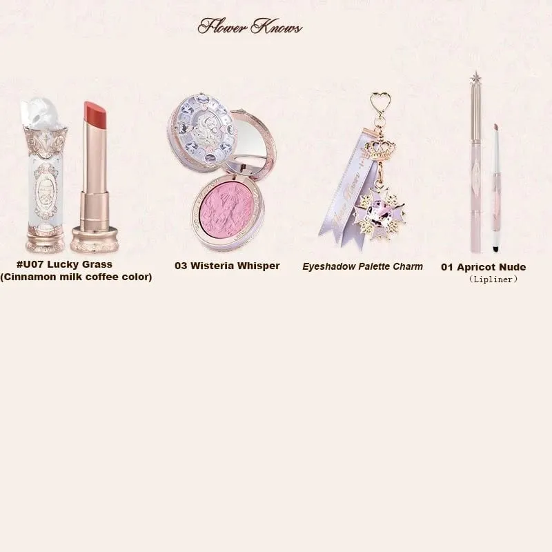Flower Knows Strawberry Rococo Series Makeup Set Glitter Matte Eyeshadow Palette Blusher Power Velvet Lipstick Kit Perfume Set