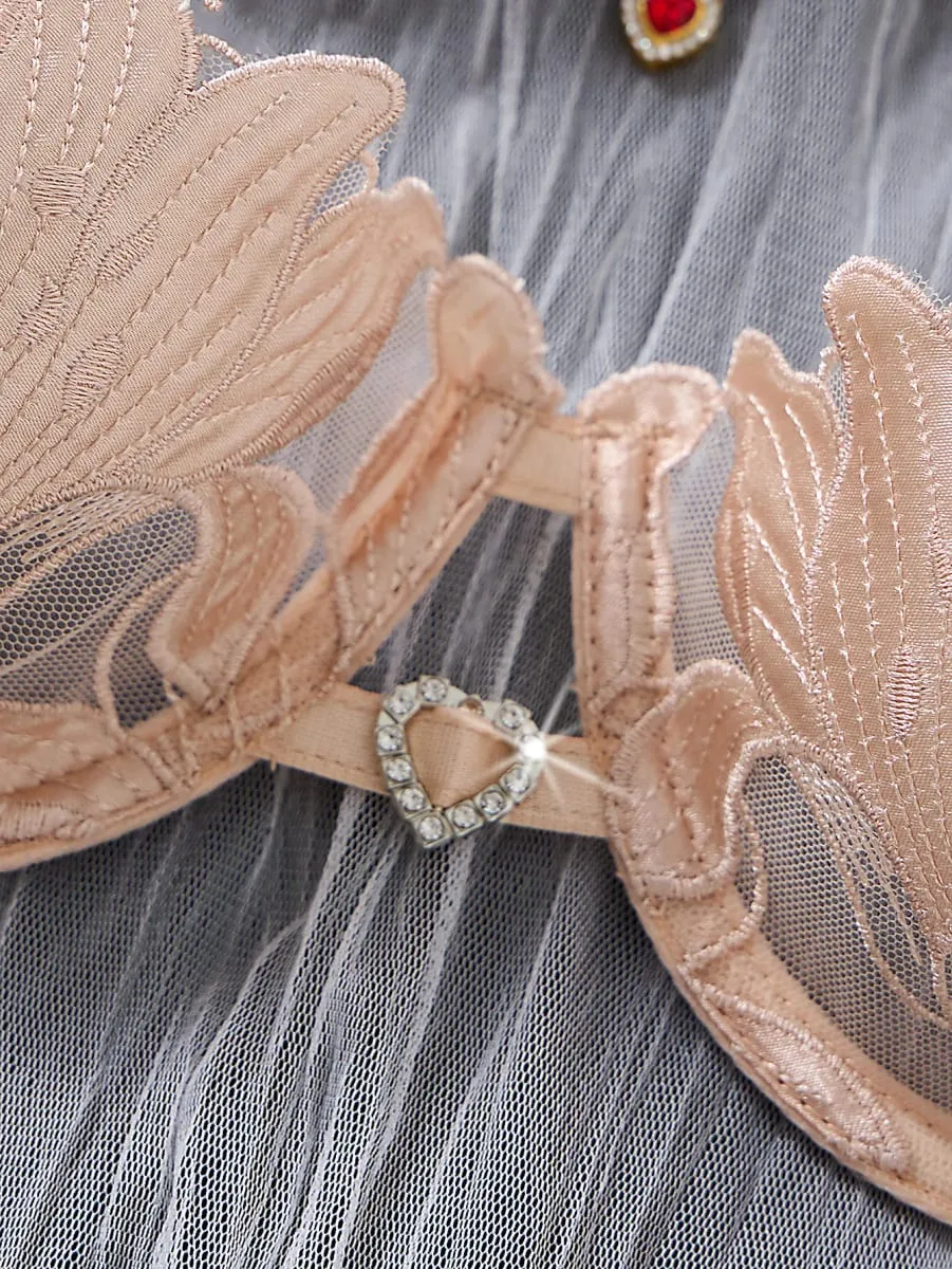 Champagne broderie florale ensemble de Lingerie Satin maille soutien-gorge à armatures string femmes sous-vêtements intimes lune de miel Boudoir ZA824031 — image 5