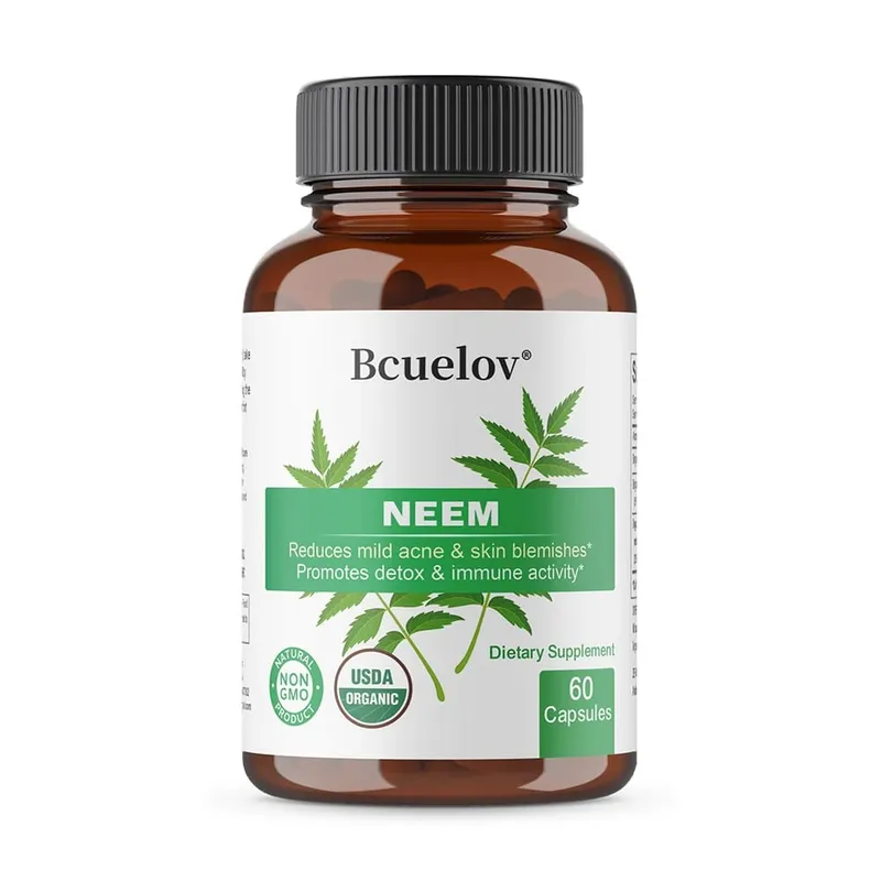 Organic Neem Capsules - Mga Herbal Acne Supplement na Sumusuporta sa Maaliwalas na Balat at Detox - Vegan Non-GMO Gluten Free — image 8