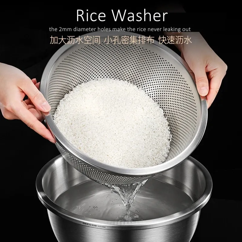 LFGB Certification 304 Stainless Steel Kitchen Washer Integrated Molding Ultra Thick Fruit Washer with 2mm Fine Pores Colander — image 4