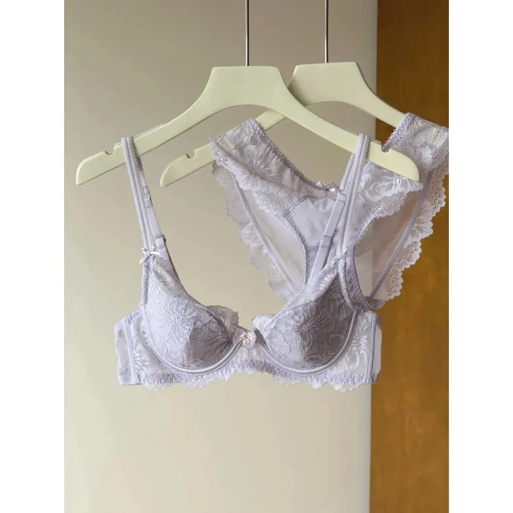 Reggiseno di pizzo francese viola ricamato con ferretto morbido minimizzatore busto grande ascensore anti-abbassamento raccolta supporto lingerie quotidiana set reggiseno 32-38 — image 4
