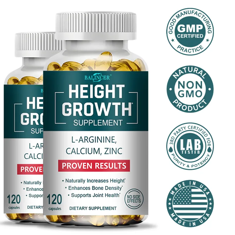 Height Growth Calcium Vitamin D Supplement Natural Vegetarian Capsules Increase Bone Strength Height Promoter Adults Children — image 1