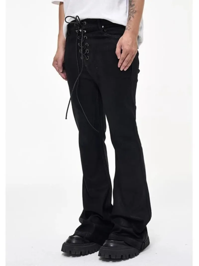 Rivestimento batik vintage Jeans svasati slim fit neri Nastro elasticizzato elasticizzato Y2k Jeans streetwear skinny casual con fondo a campana — image 9