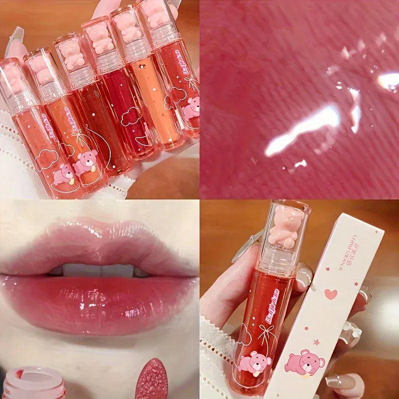 6 color lip glaze cute little bear mirror gloss jelly lips with sparkling light dew water long-lasting stain resistant trans — image 2