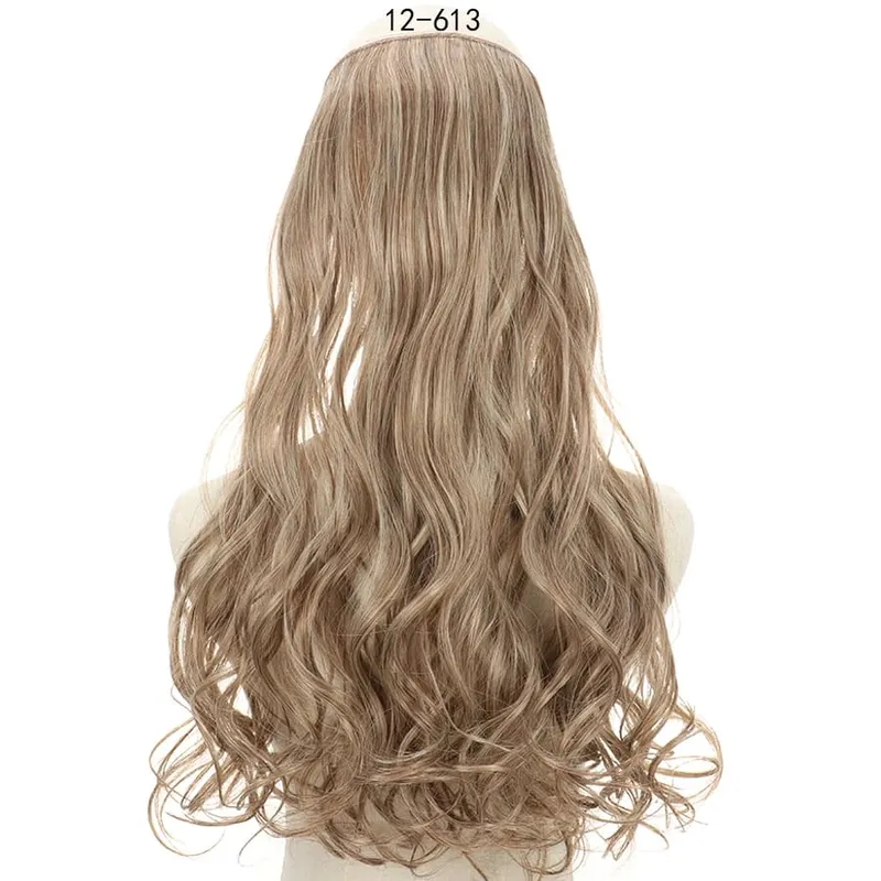 Long No Clips Invisible Wire Hair Extensions 16 22 32" Synthetic Wavy Black Brown One Piece Hairpiece Hair Extension