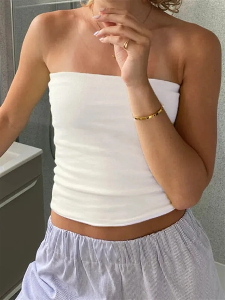 Women Cropped Tube Tops Strapless Off Shoulder Backless Short Tank Summer Party Club Striped/Solid Mini Vest 2024 New — image 6