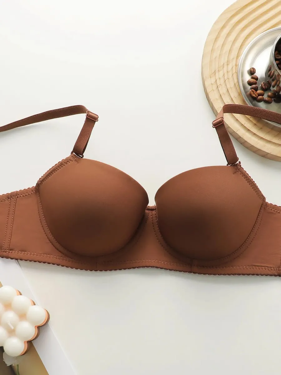 New Hot Selling Solid Color Daily 2-piece Set with Steel Rim push up Bra for Women Underwear Set J2611 — image 3