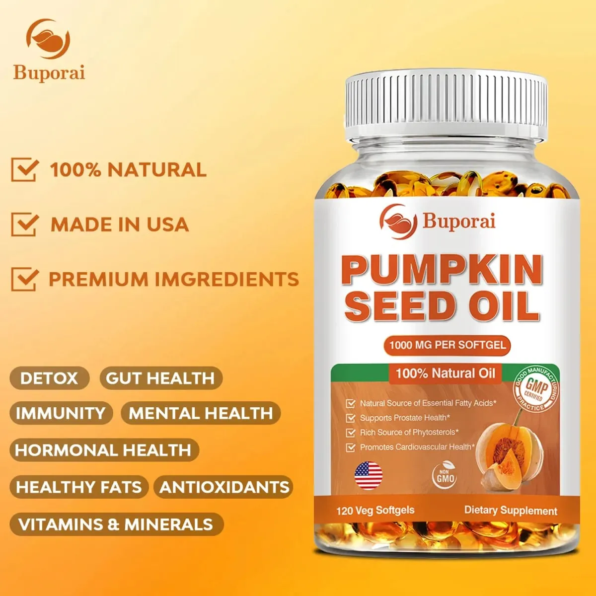 Pumpkin Seed Oil - Promotes Hair Growth Urinary Tract and Prostate Health Cardiovascular Support Supplement — image 1