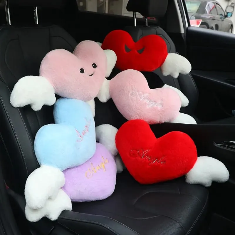 Cute Angel Heart Plush Pillow with Wings Soft Fluffy Love Heart Stuffed Cushion Car Sofa Home Decor Valentine Creative Gift