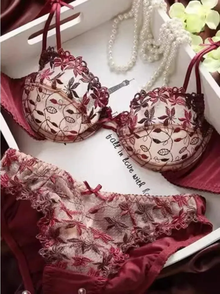 Sexy Ultra-Thin Red Lace Bra Set | Plus Size Minimizer Full Bust Underwear| Zodiac Year Women's Lingerie|Slimming Push-Up Design — image 1