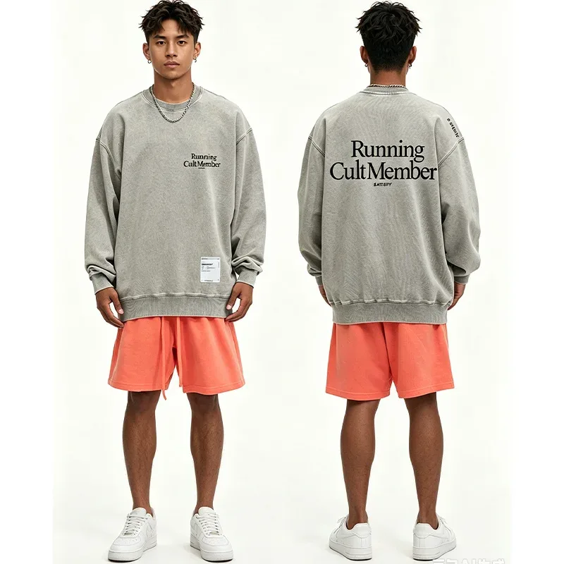 outdoor Self-Adhesive SATISFY Print Sweatshirt Round neck Jacket Street Style Loose Fit Long Sleeve Warmth for Young Men And Wo — image 3