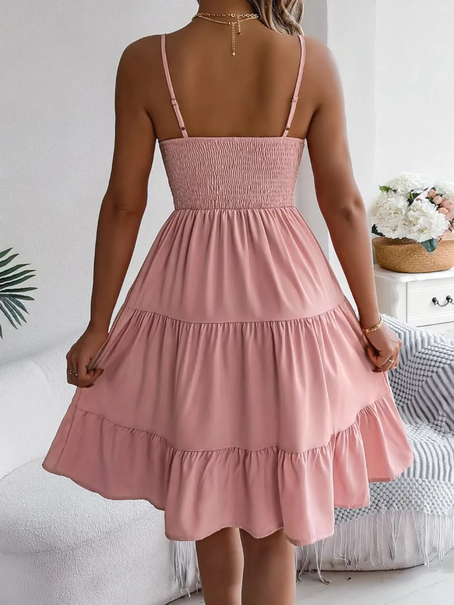 Casual Vacation Ruffled Camisole Dress Spring Summer Women's Solid Dresses for 2026 Valentine's Day Woman Clothing Pink Blue — image 3