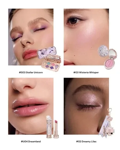 Flower Knows Knight Unicorn Series 10 Piece Makeup Set Eyeshadow Blush Mirror Pink Purple Cosmetics Kit Gift Drawer Box