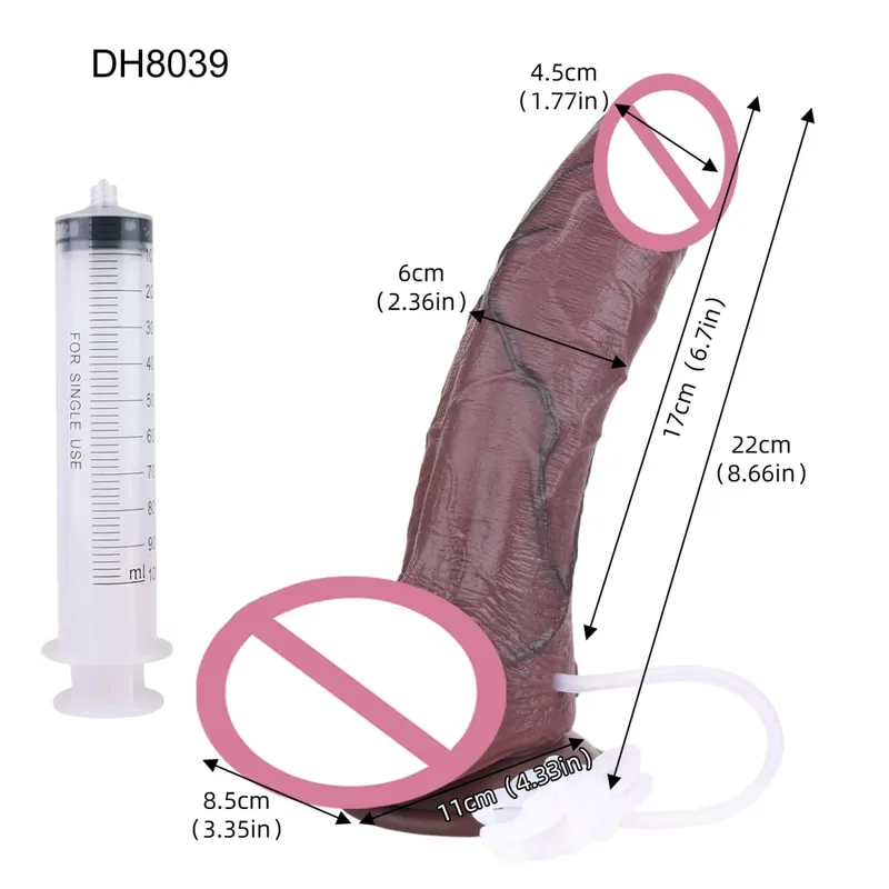 Silicone Lifelike Double Layers Ejaculating Penis Squirting Long Dildo With Sucker Anal Sex Toys For Men Women Masturbator