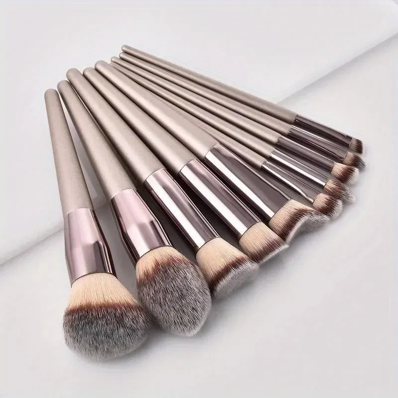 10 Pcs Champagne Gold Makeup Brushes Complete Set of Foundation Loose Powder Blush Concealer Eye Shadow Professional Set — image 4
