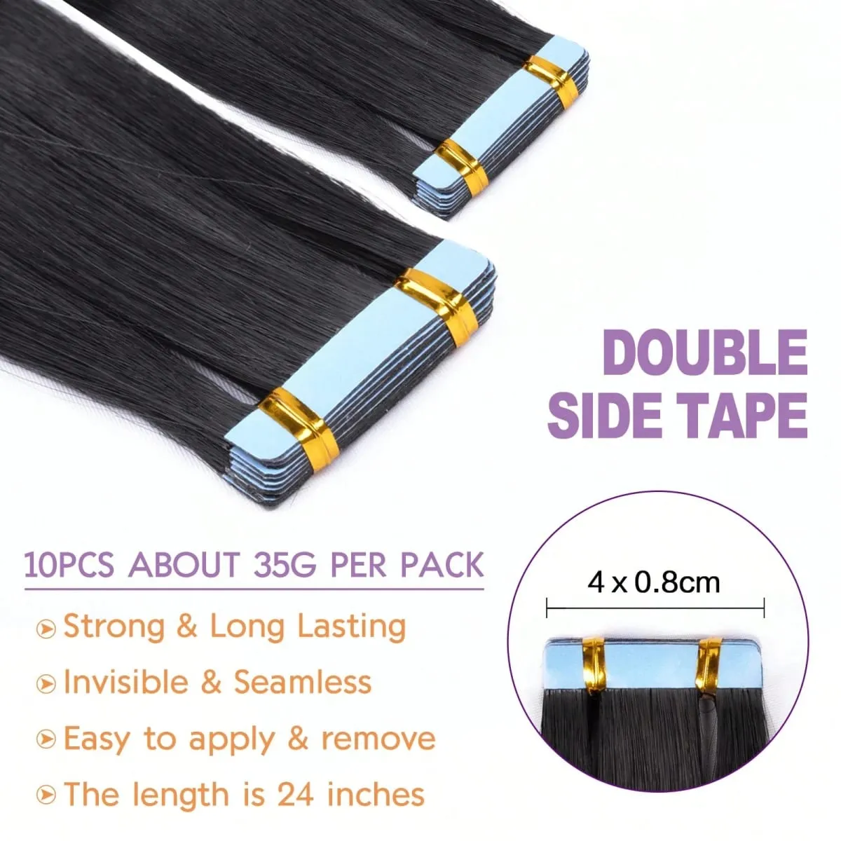 Tape In Straight Synthetic Hair Extensions Invisible Hand Tied Tape in Hair Natural Skin Weft Seamless Double-sided Adhesiv — image 3