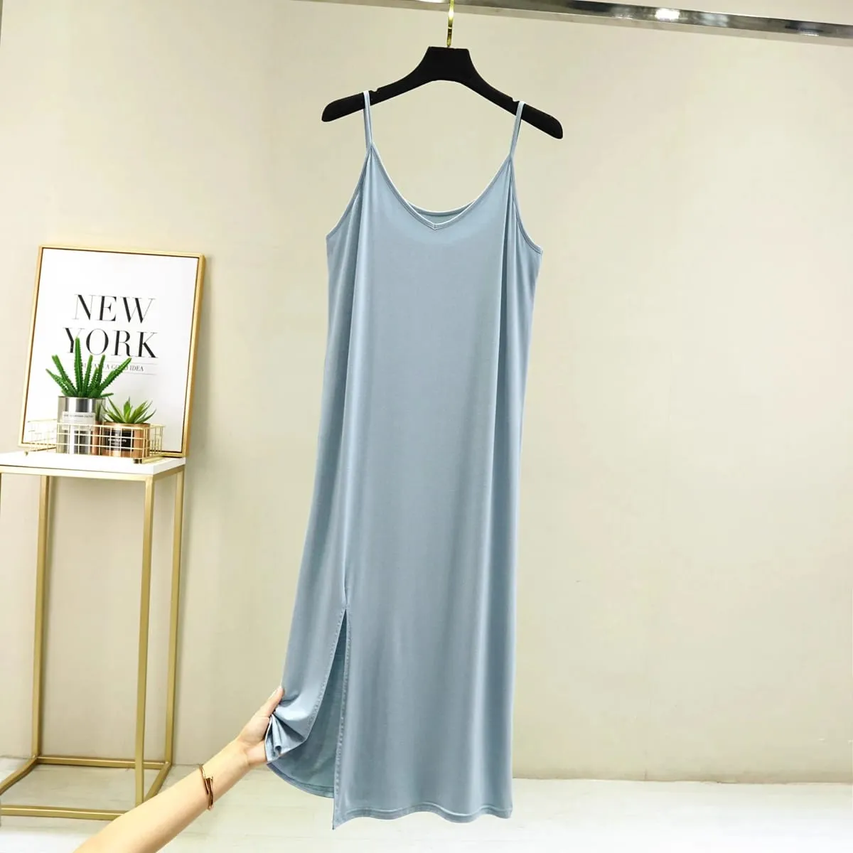 Womens Modal Full Slip Dress Underwear Veststrap Solid Long Under Dress Camisole Slips Inner Petticoat Women Intimates