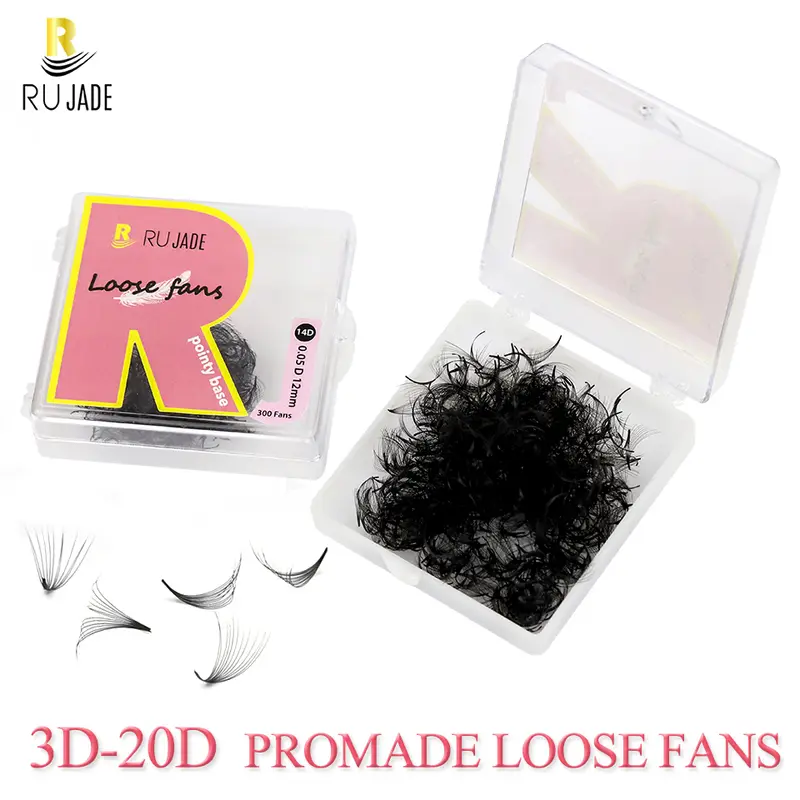 Rujade Sharp Narrow Stem Loose Fans Pre Made Russian Volume Lashes Thin Promade Volume Fans Pointy Base Eyelash Extensions Cilio