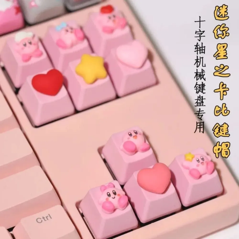 Kirby Keycaps Keyboard for Mechanical Cute Key Cap Suit Button Personalized Keycaps DIY Key Cap Anime Cartoon Pink 3D Keycaps — image 3