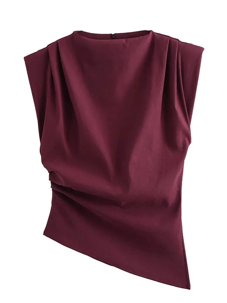New European and American fashion simple pleated decorative shoulderless top — image 3