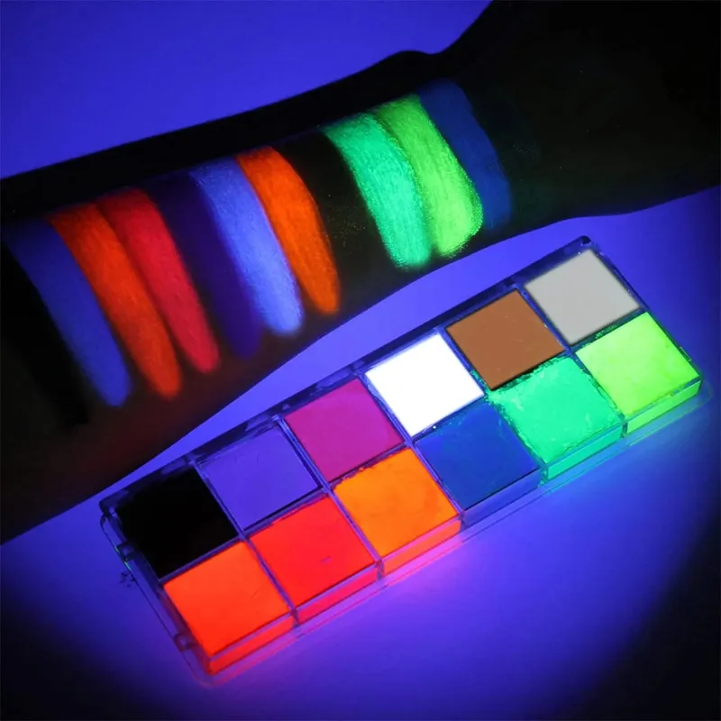 12-Color UV Glow Face and Body Paint Makeup Palette Set - Vibrant Waterproof Long-Lasting Halloween Cosplay and Costume Makeu — image 1