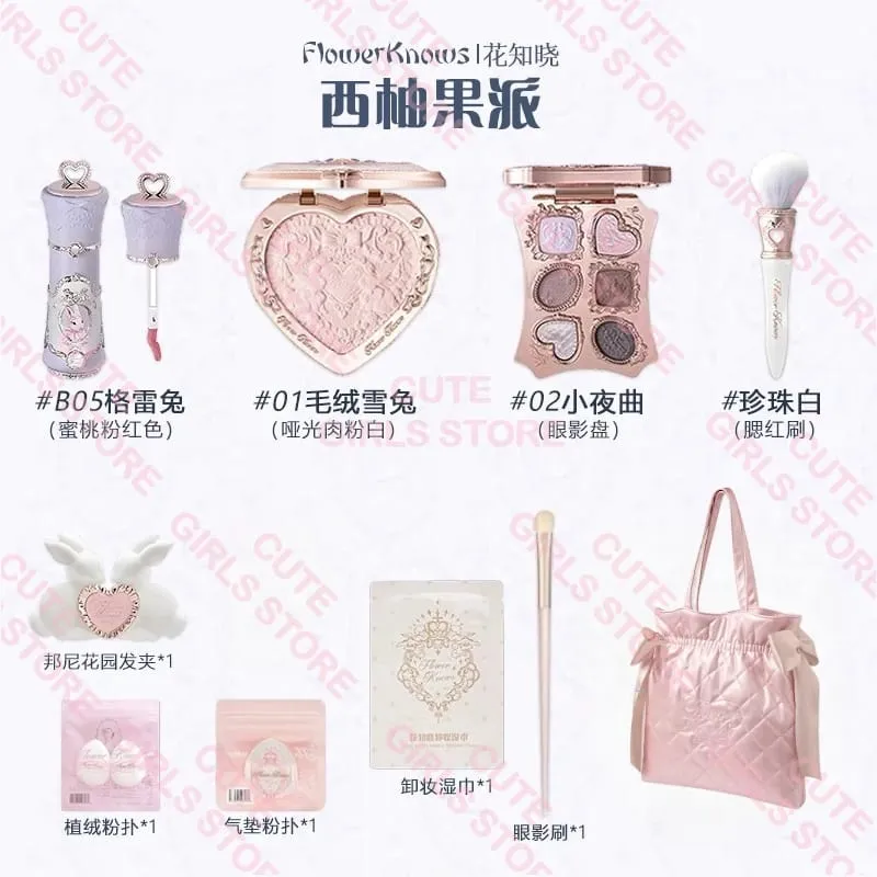ชุดแต่งหน้า Flower Knows Bunny Garden All-in-One: ใหม่ กระเป๋าสะพายไหล่สีชมพู Cushion Eyeshadow Palette ชุดเครื่องสำอางลิปกลอสบลัชออน — image 9