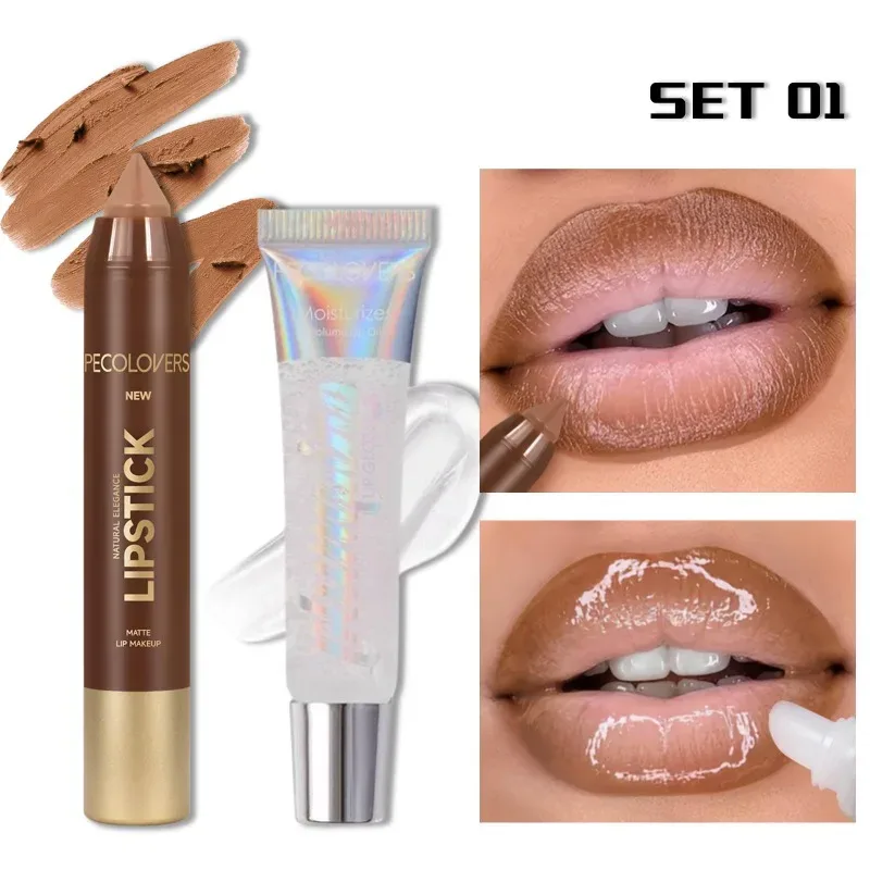 1SET Lip Liner Pencil Set Lip Liner with Lip Gloss Outline Lip Contour Moisturize Lips Full Andarming Lips Lip Makeup