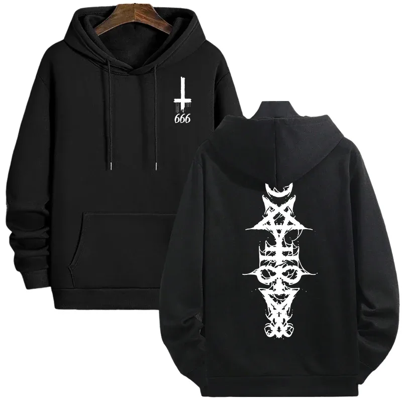 Mens Gothic Hoodie Satanic Symbol Print Street Fashion Warm Pullover Unisex Oversized Sweatshirt Outerwear Autumn Winter Outwear — image 3