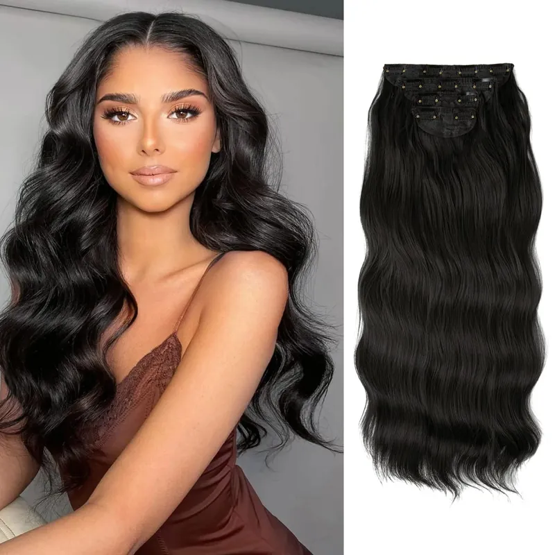 22" 4pcs/set Synthetic Clip In Hair Extensions Elegant Long Wavy Thick Hairpiece Daily Use Brown Blonde Natural Fake Hair — image 9