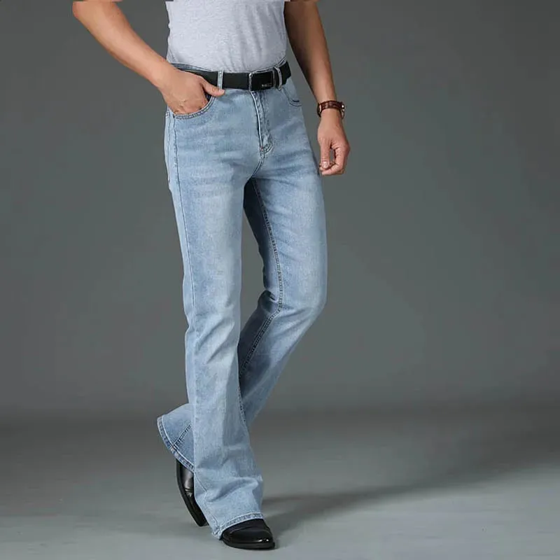 Jeans Men Mens Flared Jeans Boot Cut Leg Flared Male Designer Classic Denim Jeans High Waist Stretch Loose Flared Blue Jeans — image 5