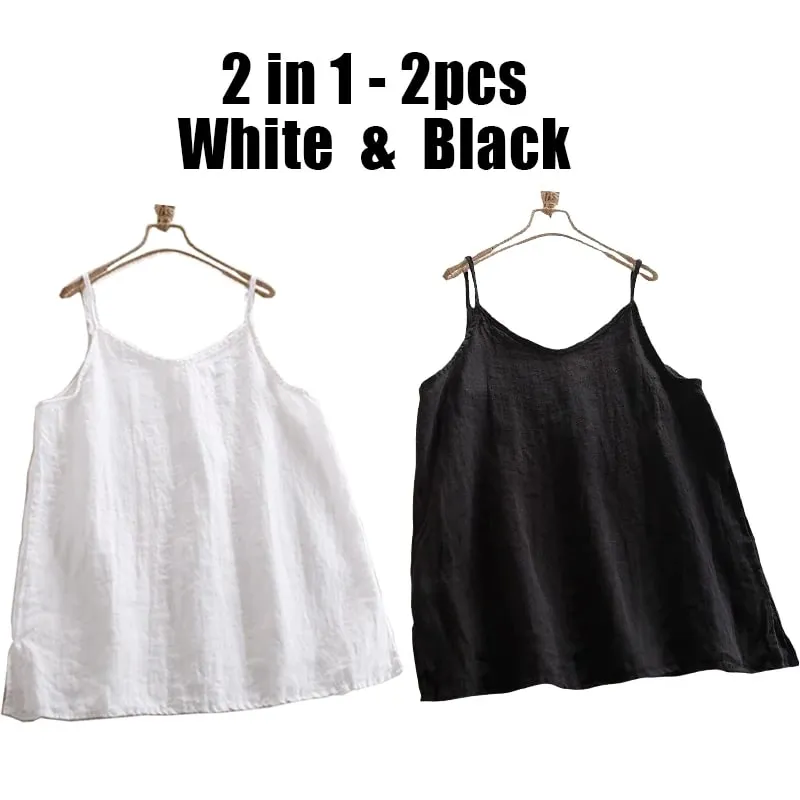 Summer Simple All-match Top Loose Thin Camisole Solid V-neck Vest Women Clothing Sleeveless Casual Highstreet Holiday T-shirt