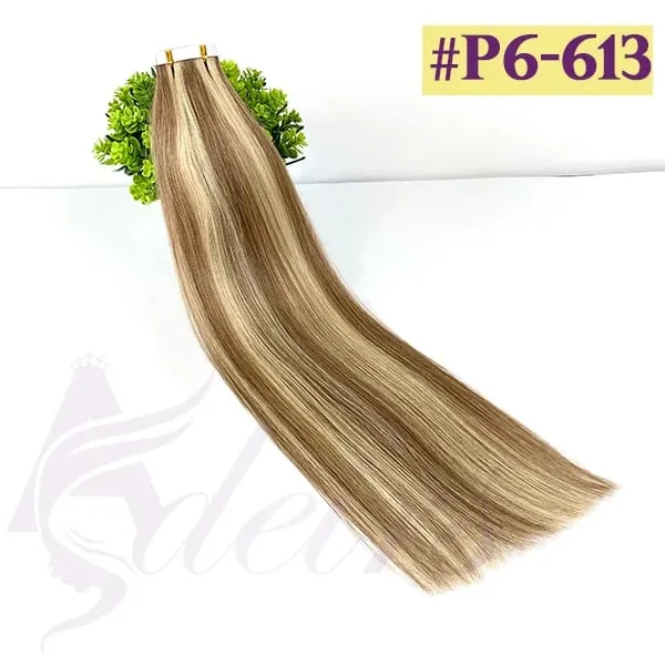 Straight Tape In Human Hair Extensions 100% Real Hair Extensions 16"-24" Black Brown Blonde #613 Invisible Tape In