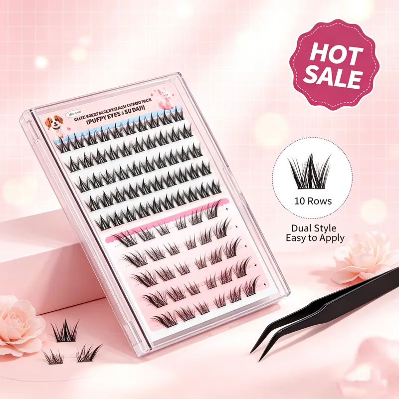 Self Adhesive Lash Clusters Combo Pack 10 Rows No Glue False Eyelashes Puppy Fox Eye Wispy Segmented Lashes for Daily Makeup — image 2