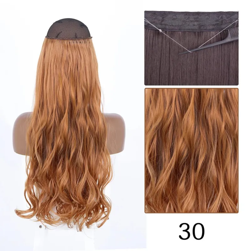 Synthetic No Clip Adjustable Fish Line Hair Extensions Natural Blonde Brown Long Wavy Heat Resiatant Hairpiece For Women