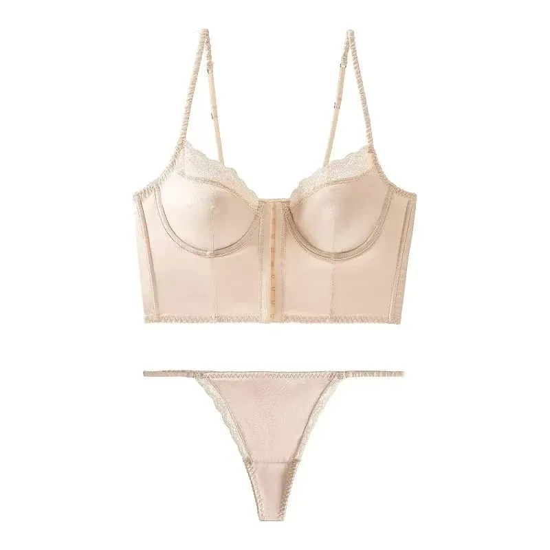 Satin front buckle fishbone underwear summer thin lingerie beauty back halter bralette large chest can be worn outside — image 1