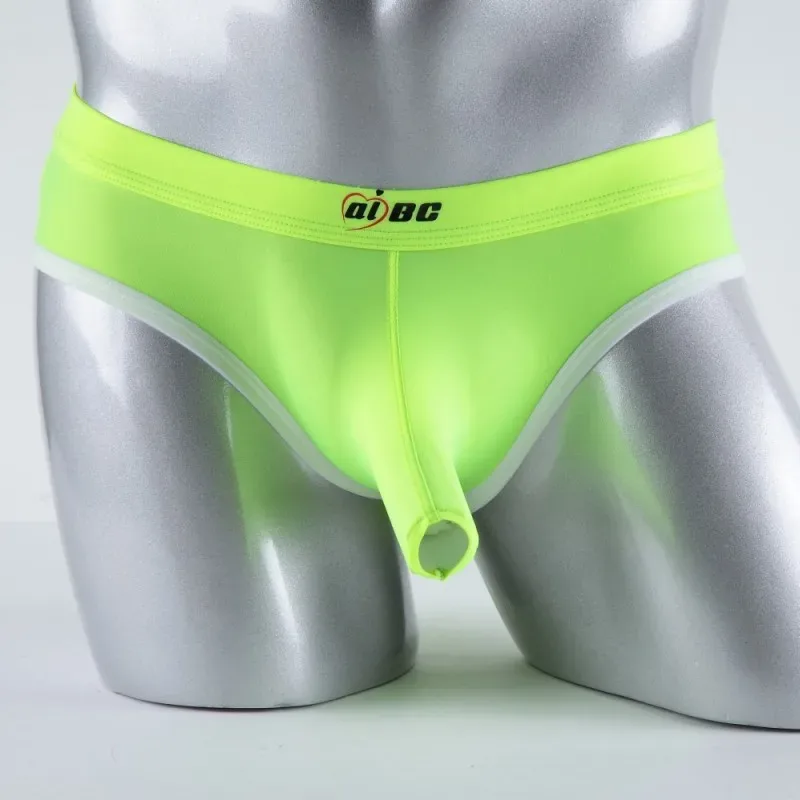 Men's Erotic Briefs Elephant Nose Open Sheath Bikini Gay Sexy Thin Ice Silk Penis Bulge Separate Elastic Quick Dry Sports Tangas — image 10