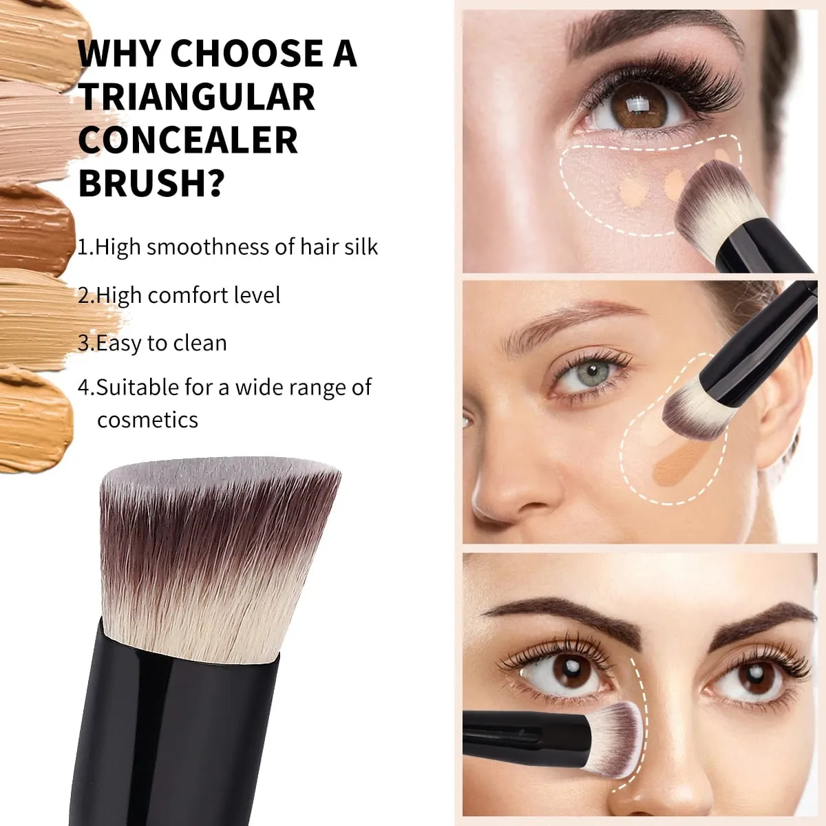 Pinceau de maquillage impeccable, plat/Angle, pour fond de teint, Contour sous les yeux, pour crème liquide, outils de beauté, 2 pièces