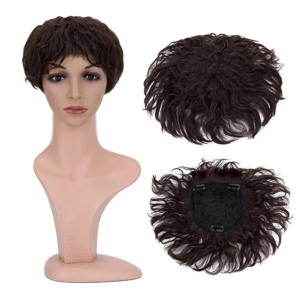 Snoilite Synthetic Natural Curly Hair Topper Replacement Hair Piece 13x13cm Short Hair Topper Clip in Wavy Hair Extensions Grey — image 14