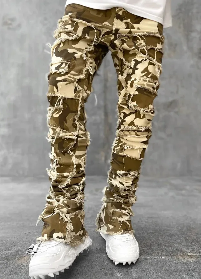 Men's Regular Fit Stacked Jeans Ripped Slim Fit Patch Distressed Destroyed Straight Denim Pants Hip Hop Streetwear Trouser Cloth — image 9