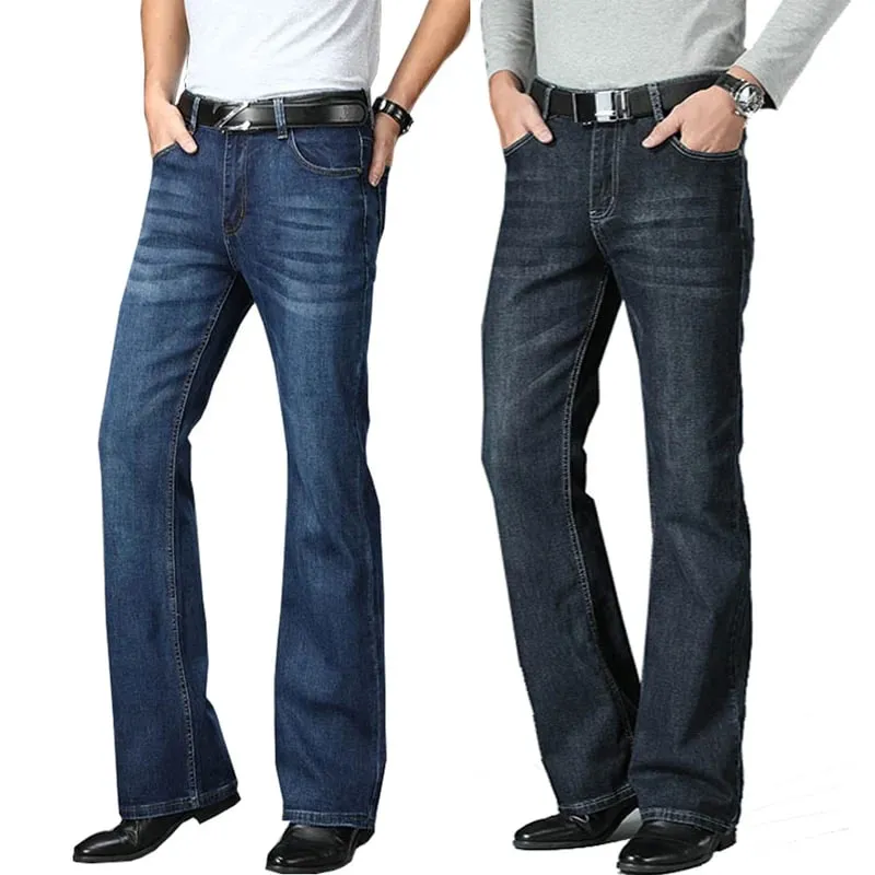 Jeans Men Mens Flared Jeans Boot Cut Leg Flared Male Designer Classic Denim Jeans High Waist Stretch Loose Flared Blue Jeans — image 4