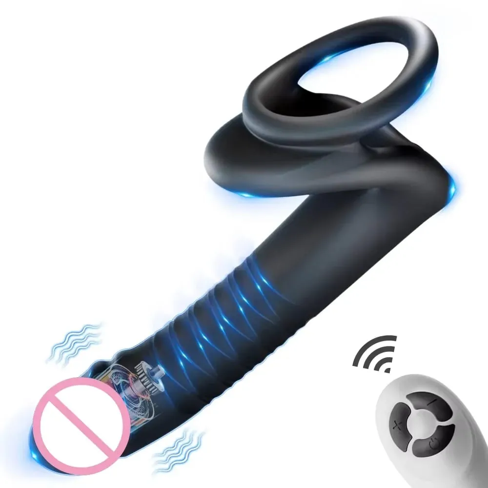 Remote Control Thrusting Anal Stimulator Cock Ring Ejaculation Delay Prostate Massager Anal Vibrator Adult Sex Toys for Men — image 1