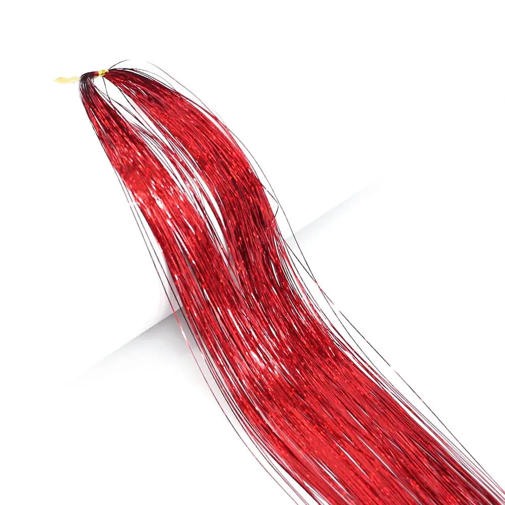 Long Sparkle Shiny Hair Tinsel Rainbow Silk Hair Extensions Dazzles Women Hippie For Braiding Headdress 120Strands/bag — image 16