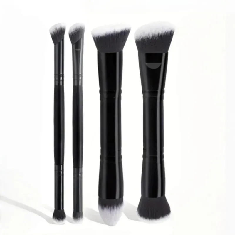 Conjunto de pincéis de maquiagem básicos de ponta dupla, 4 unidades, com caixa, bases, pó, blush, detalhes para pincéis de sombra, viagem para iniciantes — image 7