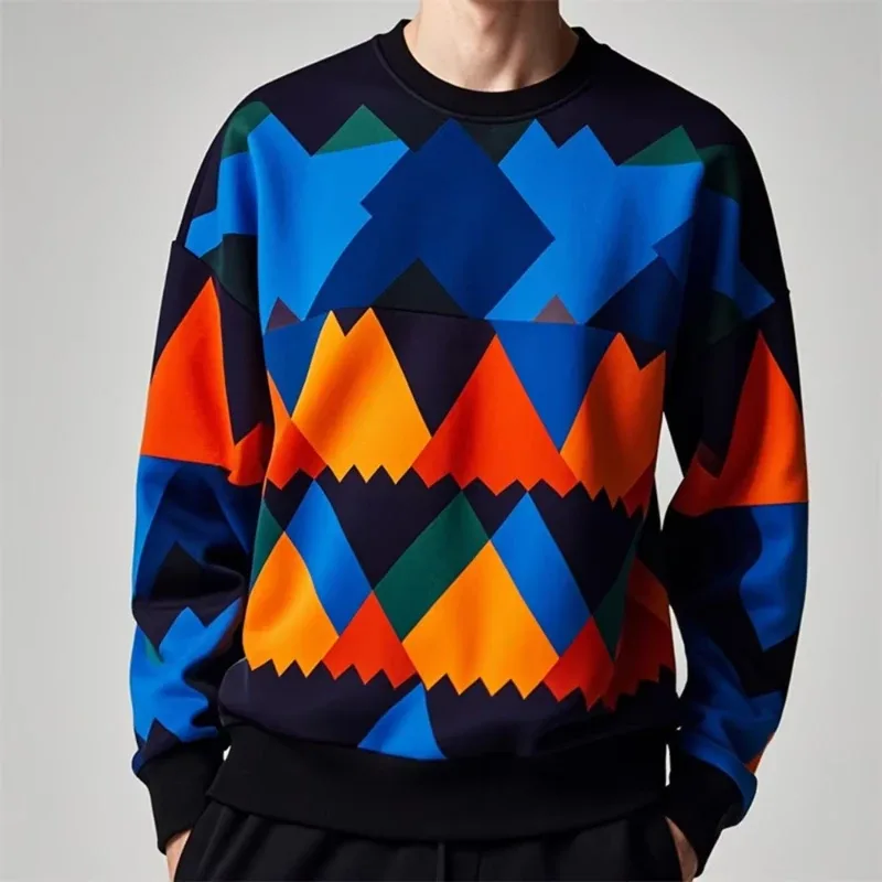 Fall Fashion Pullover Sweatshirt For Men 3d Colorful Geometry Graphic Print Round Neck Neck Hoodies Pullover Casual Male Clothes — image 4